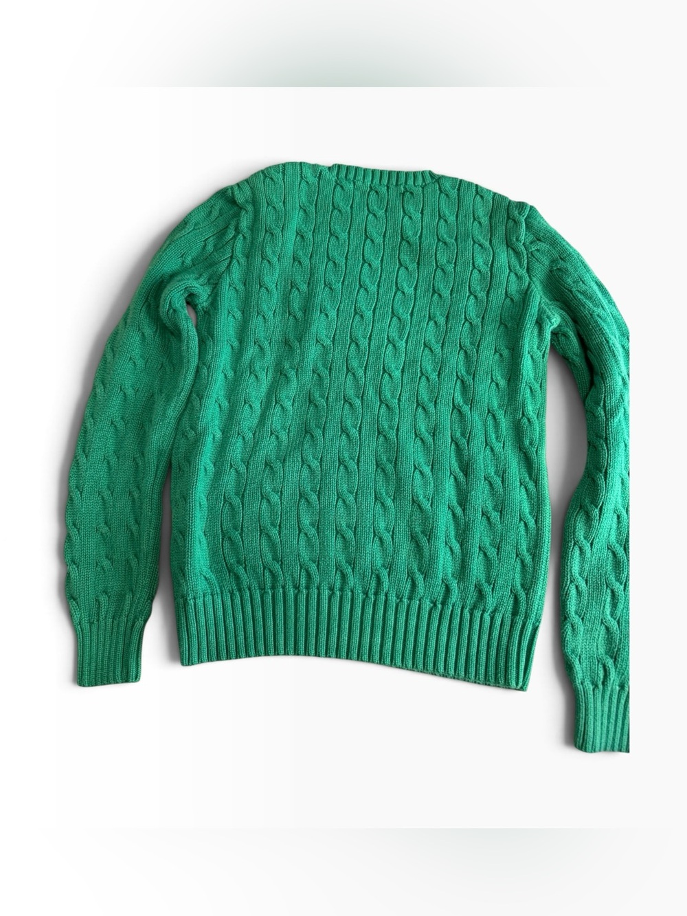 Ralph Lauren Cable Knit Sweater Green Pink Pony – Size Small - Picture 4 of 6